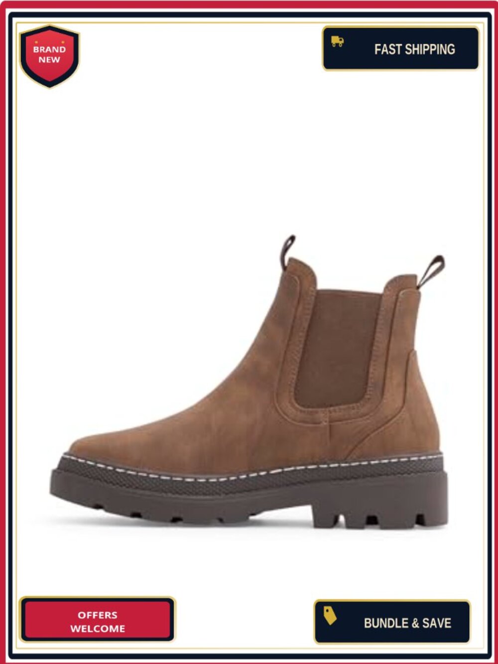 Water Resistant Ankle Boot Chelsea Block Heel Synthetic Chunky Sole